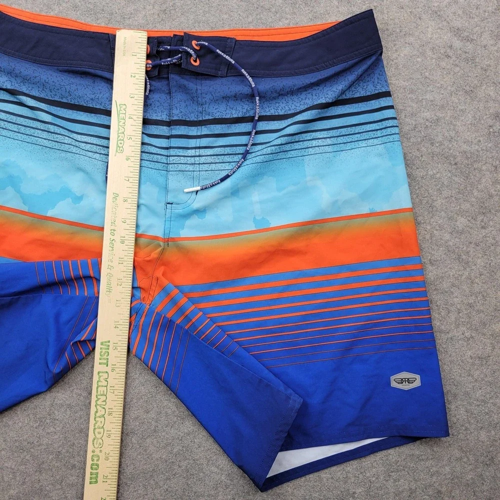 Rokka Rolla Board Shorts Mens XL Blue Orange Stripe Swim‎ Trunks Stretch Surf